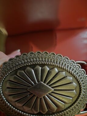 Red Belt With Oval Buckle